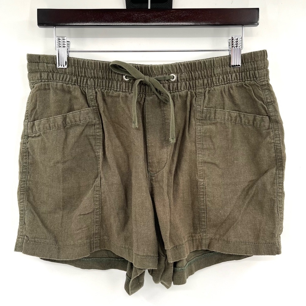 GAP Linen Blend Pull On Utility Shorts Olive Green M Pockets Elastic Waist 3"Ins